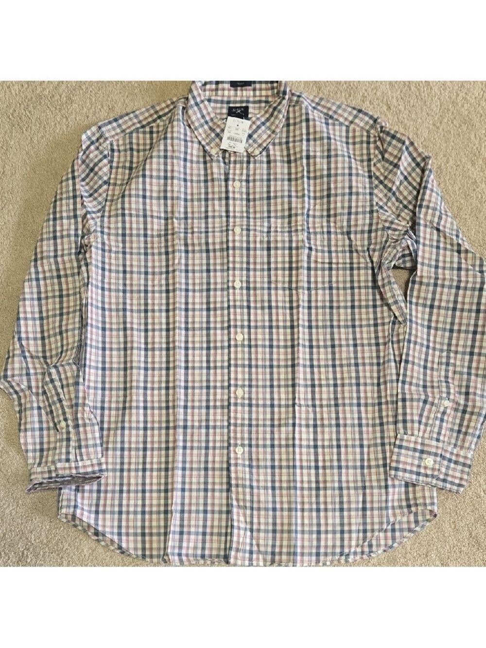 J. Crew Factory Blue and Tan Plaid Button-Down Shirt